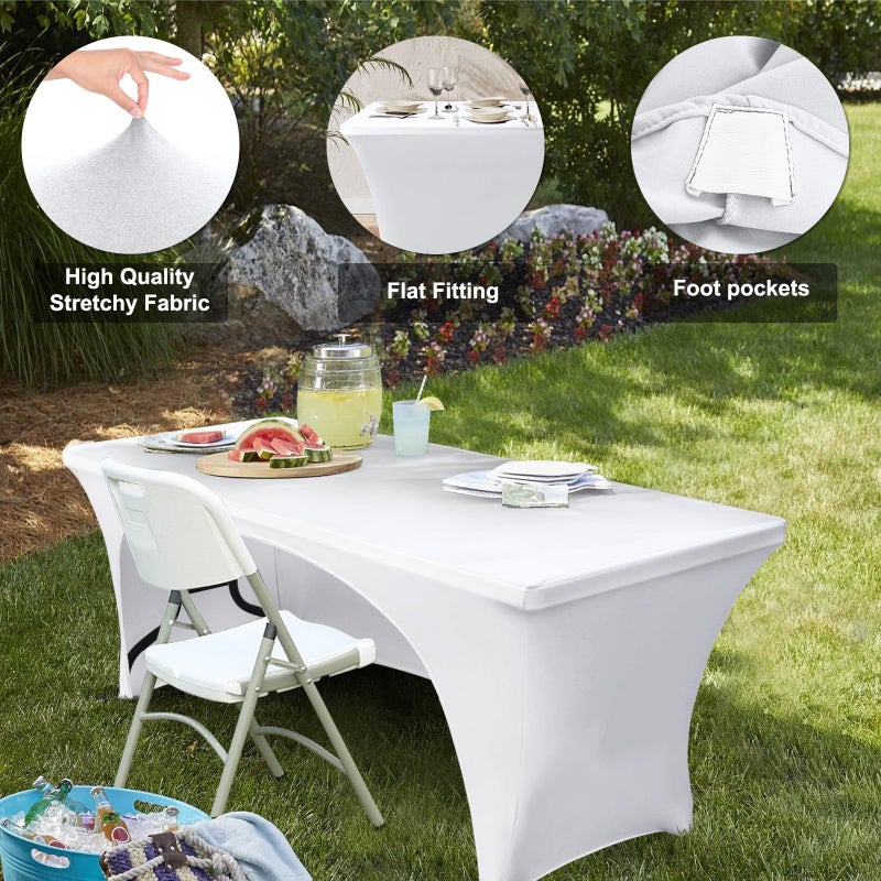 ABCCANOPY 6 ft Spandex Table Cover Open Back Fitted Tablecloth Stretch Washable Tablecover Table Topper for Rectangle Tables White - Image 3